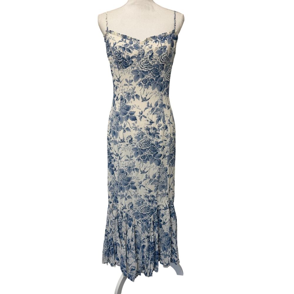Reformation Aiko Pleated Slipdress Pompadour Blue Floral Midi Dress 12
